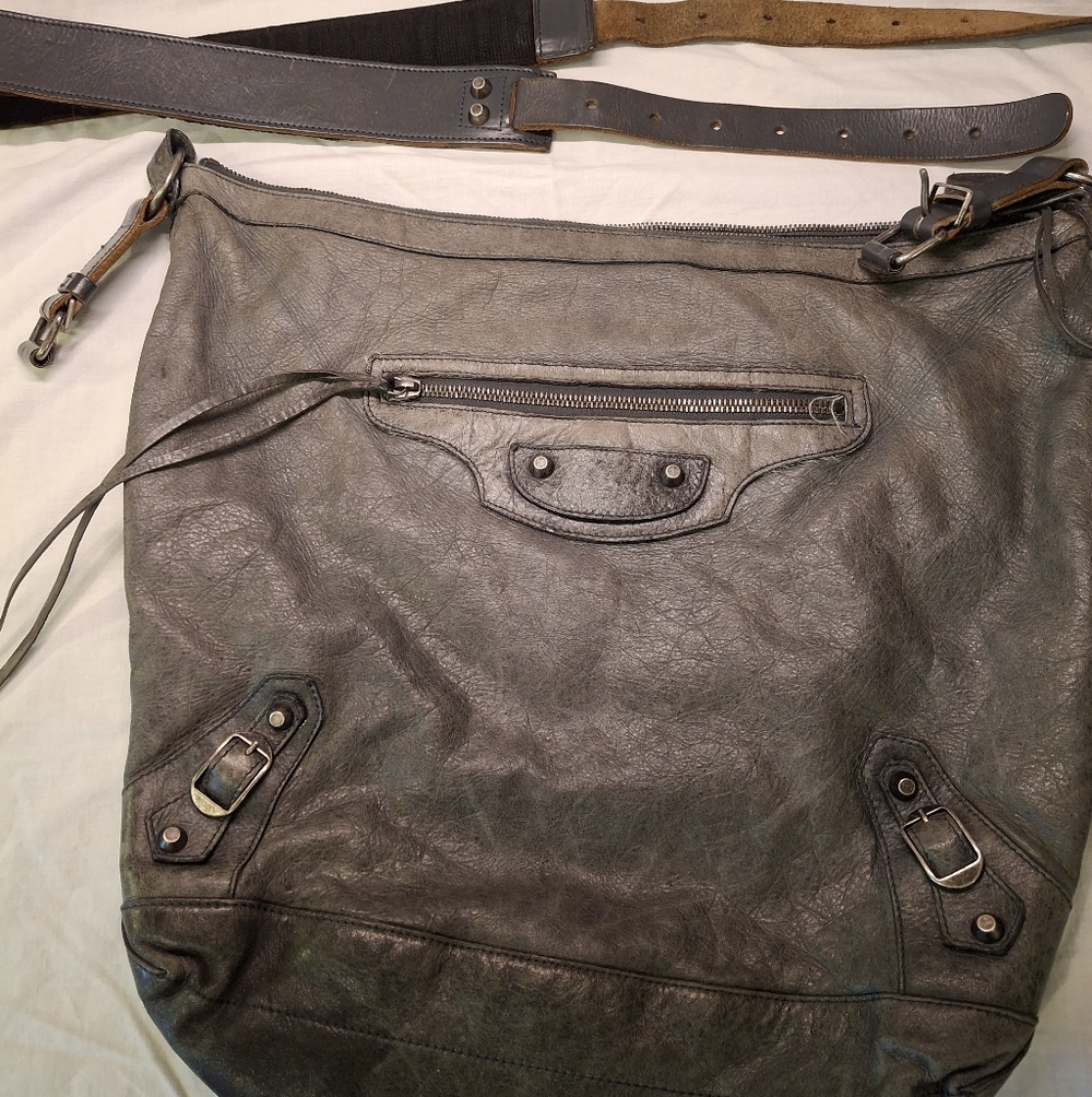 Balenciaga 272409 Unisex Motocross Day Leather Crossbody Bag Grey